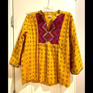 Ivy Jane 3/4 bell sleeve blouse with Aztec embroidery